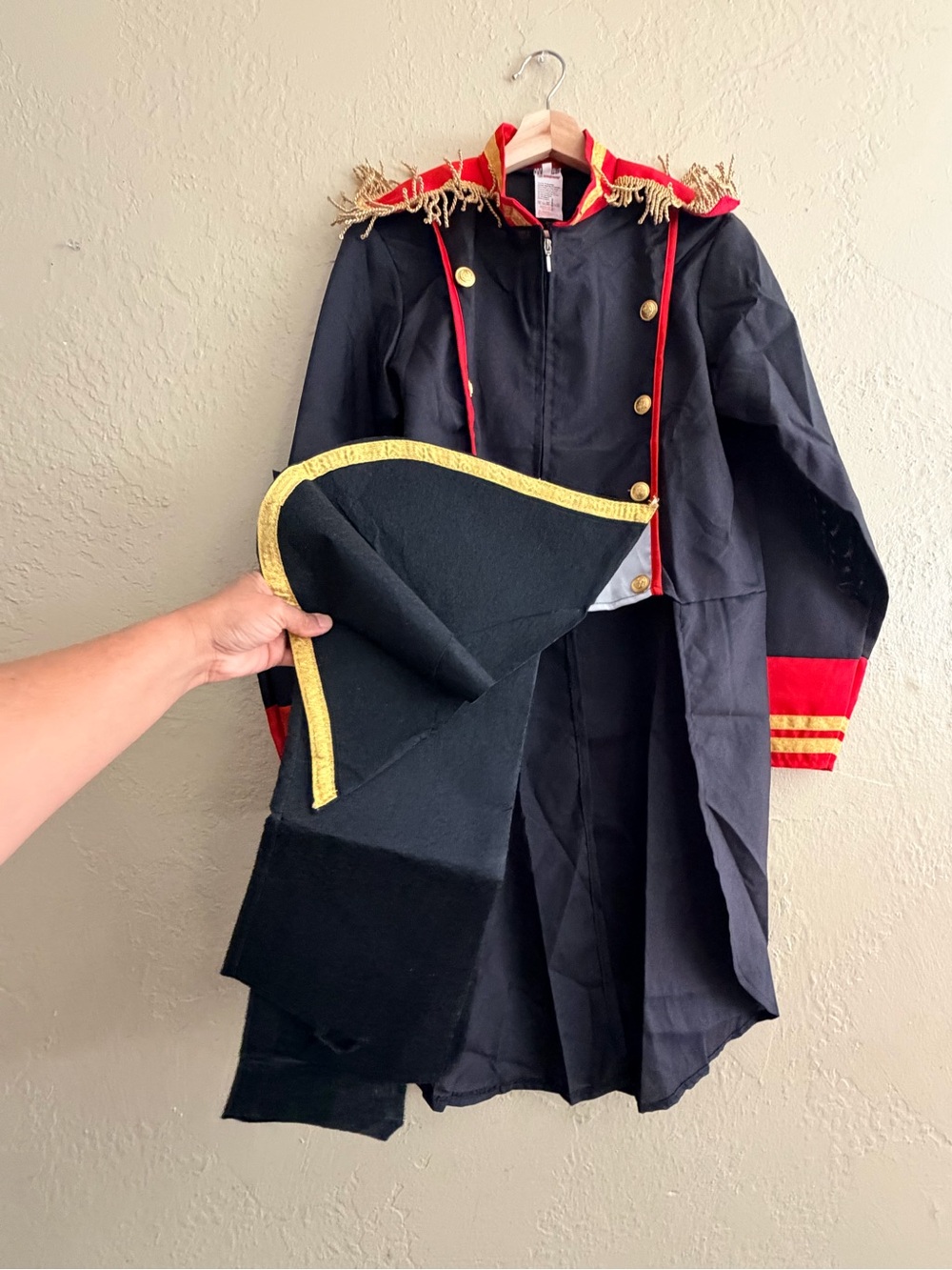 Children's Black and Red Military-Style Costume Coat with Gold Trim